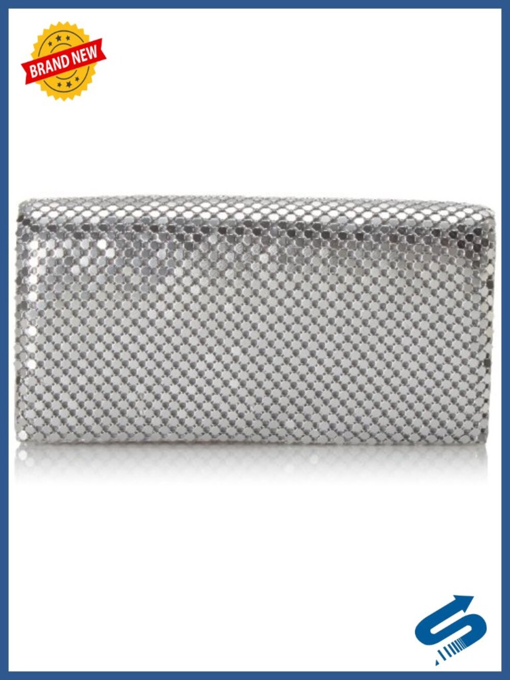 Jessica McClintock Metal Mesh Evening Bag Clutch Purse Shoulder Chain